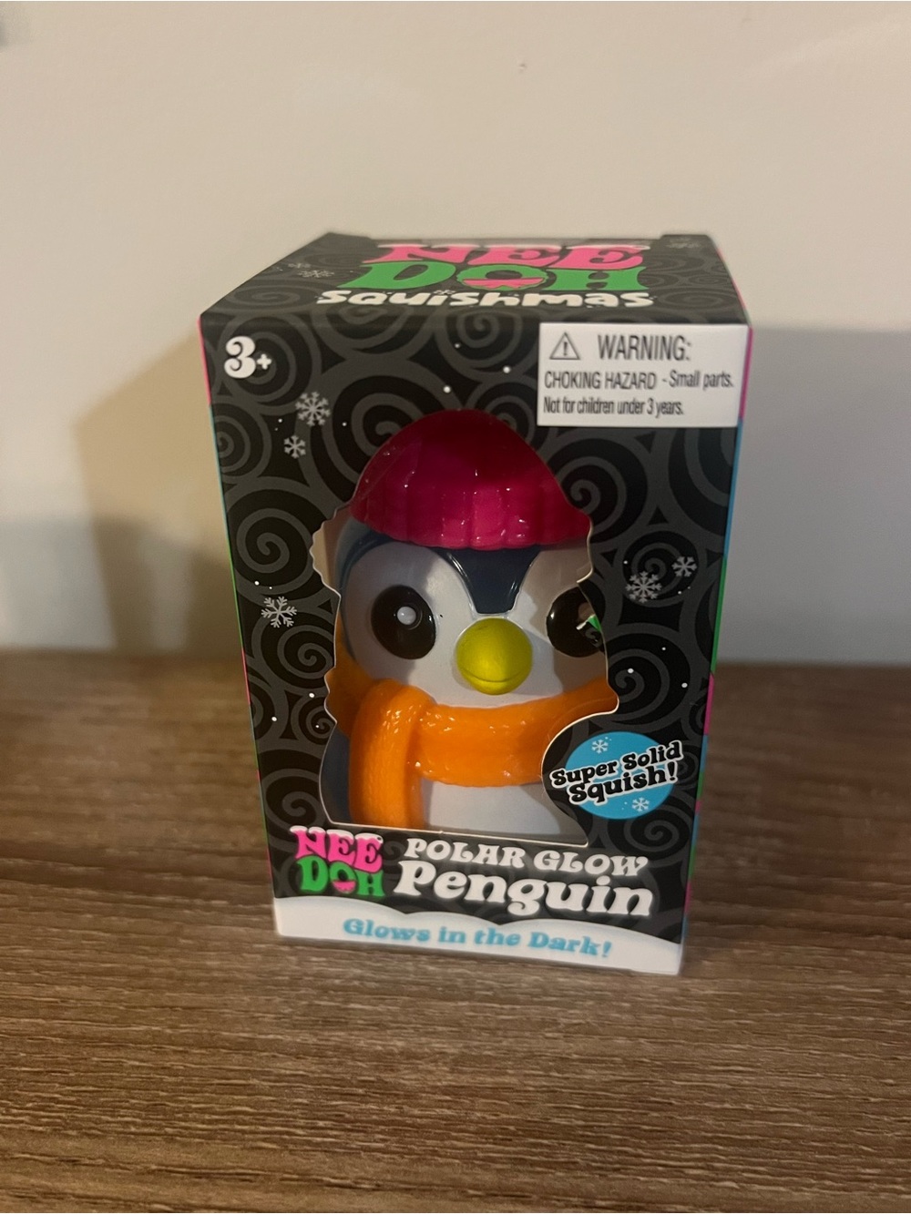 Needoh Penguin Polar Glow - New! Squishy - Pink Hat & Orange Scarf
